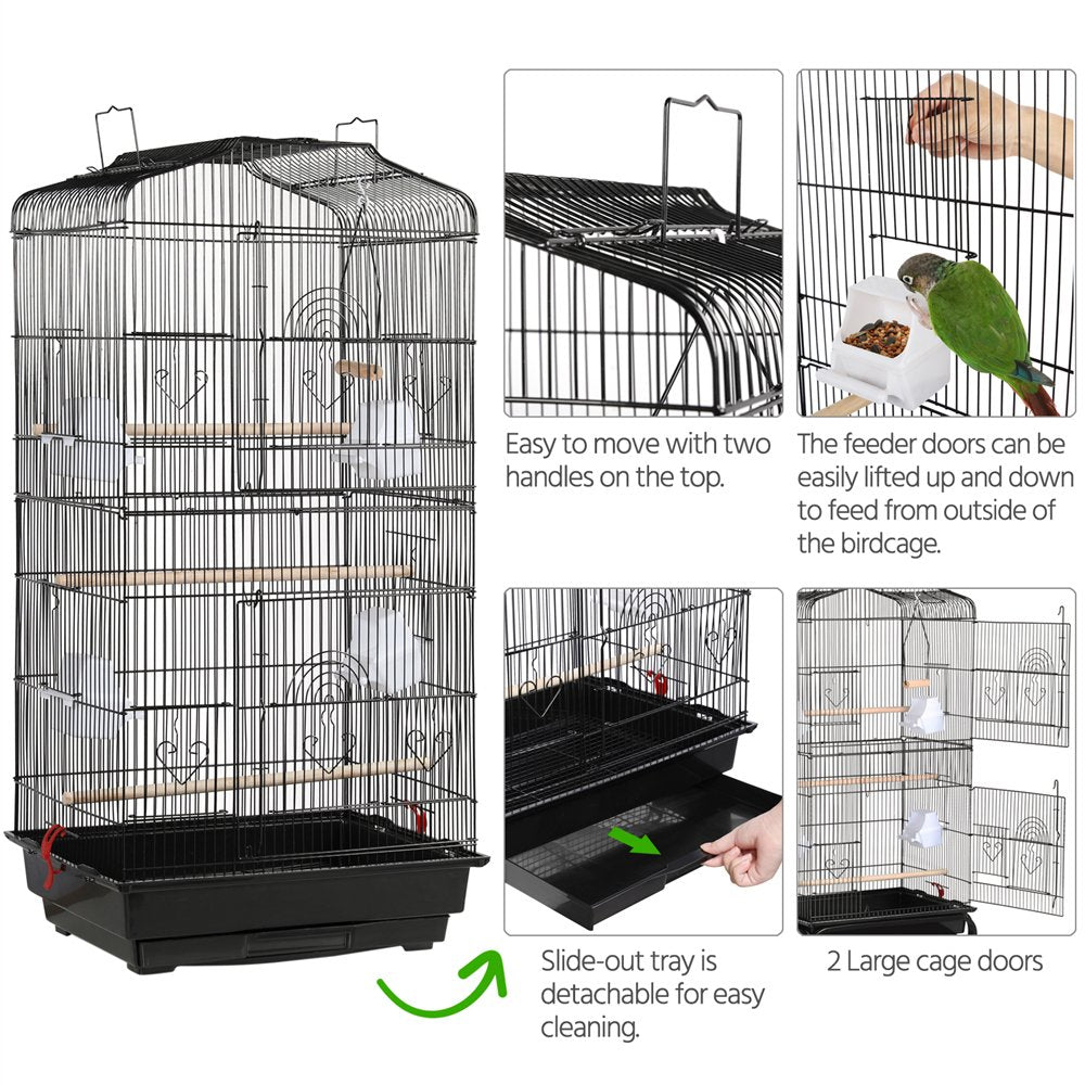 Topeakmart 41''H Open Top Metal Bird Cage with Perch Stand Black Animals & Pet Supplies > Pet Supplies > Bird Supplies > Bird Cages & Stands Topeakmart   