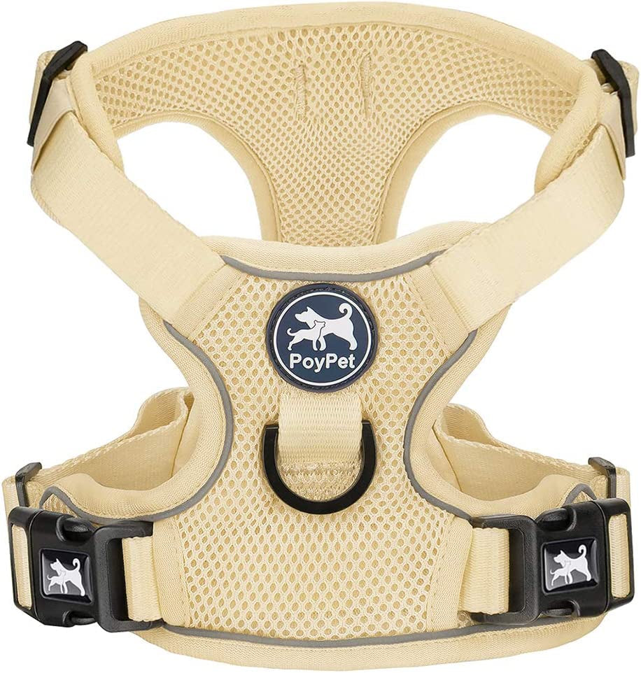 Poypet Reflective Soft Breathable Mesh Dog Harness Choke-Free Double Padded Vest with Adjustable Neck and Chest(Military Green,M) Animals & Pet Supplies > Pet Supplies > Dog Supplies > Dog Apparel PoyPet Khaki Medium 