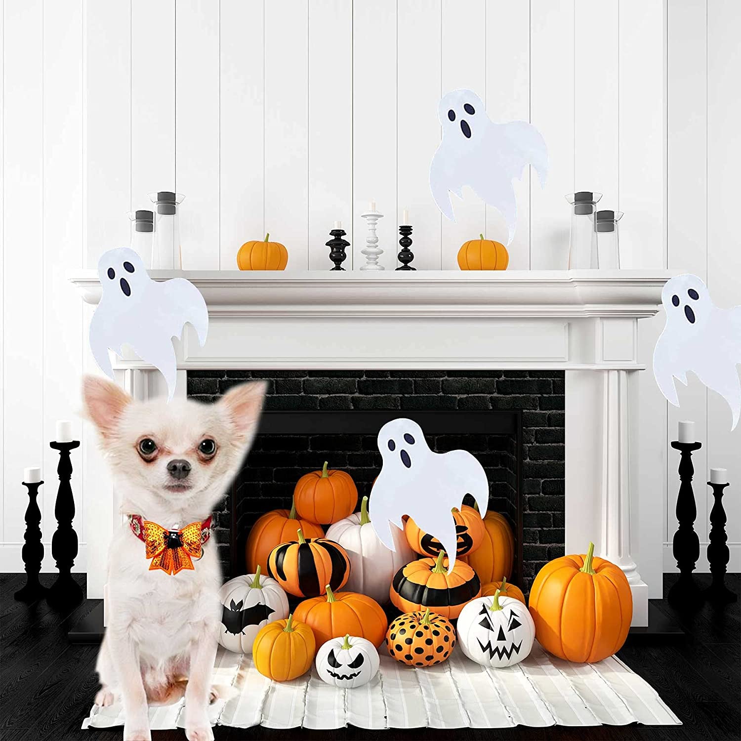 PET SHOW 4Pcs Halloween Small Dogs Collar Flowers and Bowties Charms for Cats Rabbits Slides on Puppies Medium Dog Collars Attachment Flower Bows Accessories Grooming Costumes Animals & Pet Supplies > Pet Supplies > Dog Supplies > Dog Apparel Bysitshow   