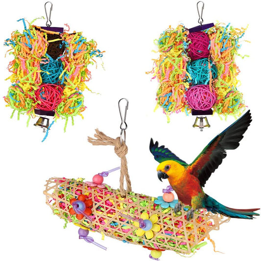 Clearance! Vavopaw 3 Pcs Cockatiel Toys, Bird Ladders Toys Hanging Pecking Perch Cage Toy for Bird,With Wooden Rattan Balls Bells for Parakeets, Cockatiels, Conures, Macaws, Finches ,Colorful Animals & Pet Supplies > Pet Supplies > Bird Supplies > Bird Ladders & Perches VavoPaw   