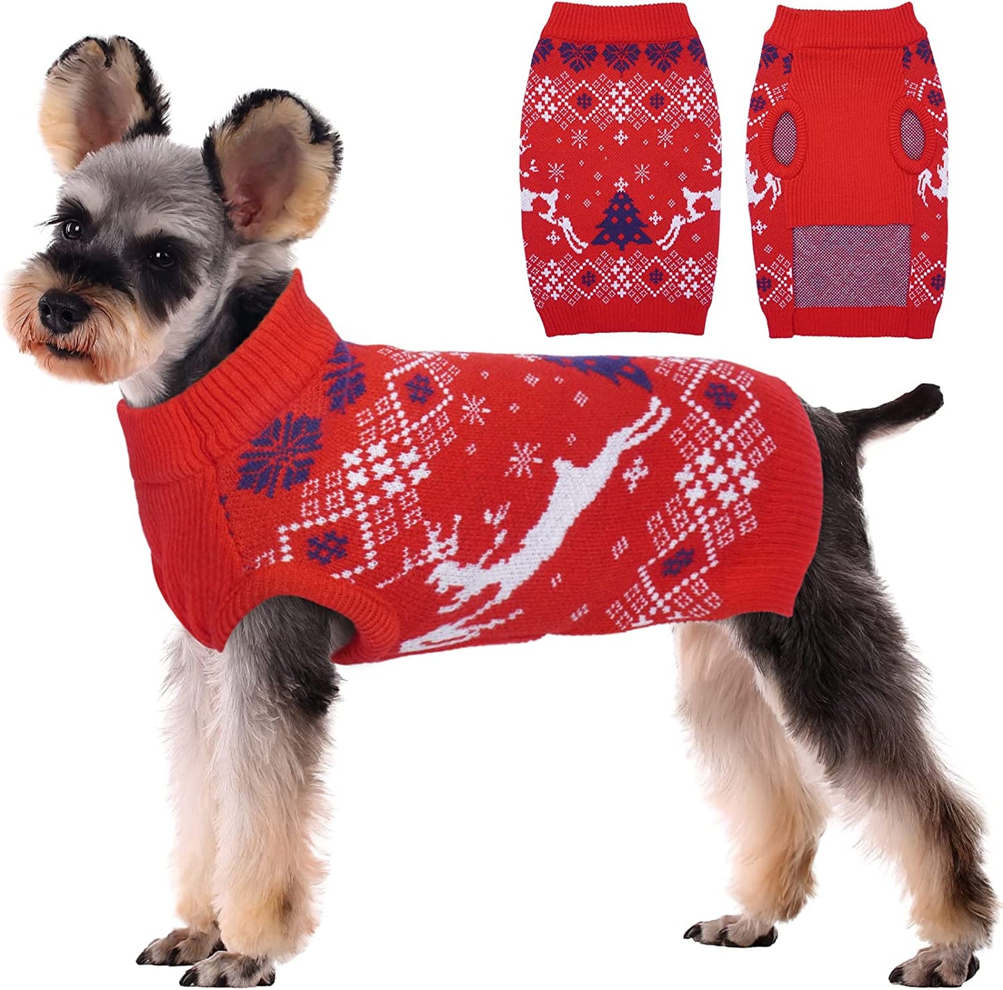 Kuoser Dog Cat Sweater, Holiday Christmas Snowflake Pet Warm Knitwear Dog Sweater Soft Puppy Clothing Dog Winter Coat, Dog Turtleneck Cold Weather Outfit Pullover for Small Medium Dogs Cats Animals & Pet Supplies > Pet Supplies > Dog Supplies > Dog Apparel Kuoser Elk X-Small (pack of 1) 