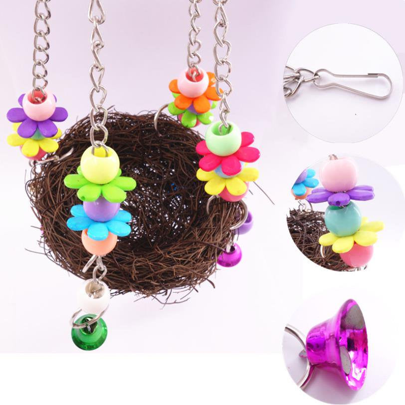 Rattan Birds Nest Toys,Parrot Hanging Swing Nest with Bells Bird Cage Accessories for Cockatoo Macaw African Grey Budgie Parakeet Cockatiel by TWSOUL Animals & Pet Supplies > Pet Supplies > Bird Supplies > Bird Cage Accessories TWSOUL   