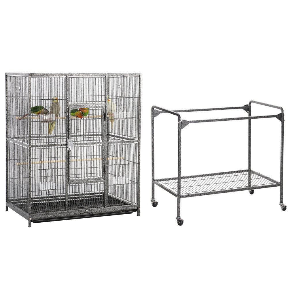 Smilemart 63"H Large Rolling Metal Parrot Bird Cage with Stand for Small Animal,Black Animals & Pet Supplies > Pet Supplies > Bird Supplies > Bird Cages & Stands SmileMart   