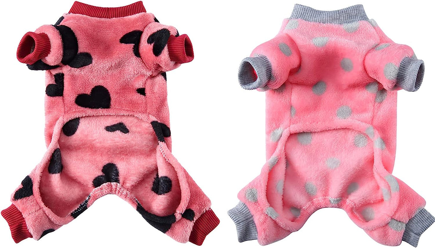 2 Pack Dog Pajamas for Small Dogs Boy Girl Fleece Puppy Pjs Jammies 4 Leg Dog Clothes for Chihuahua Yorkie Winter Warm Onesies Jumpsuit Clothing for Pet Dogs Male Female (Medium Bust 14.5") Animals & Pet Supplies > Pet Supplies > Dog Supplies > Dog Apparel Kosiyi   