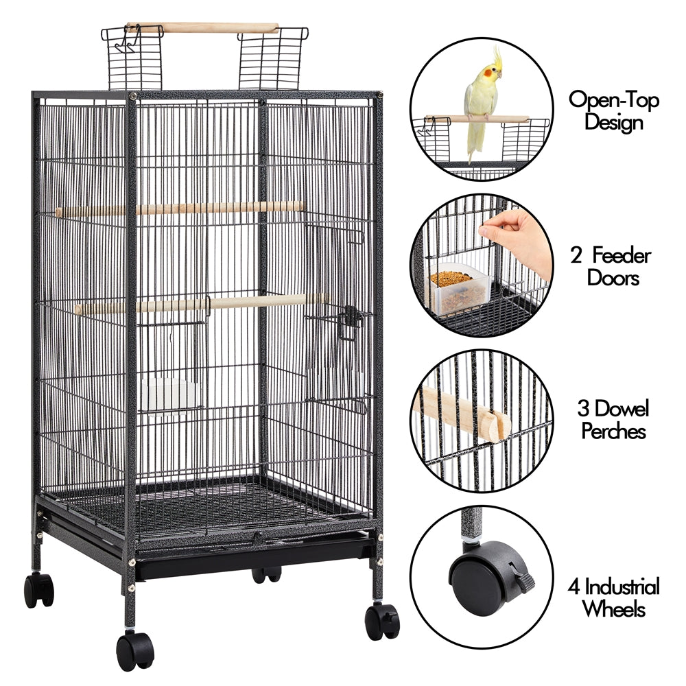 Topeakmart 40" H Wrought Iron Birdcage Open-Top Parrot Cage with Rolling Stand Black Animals & Pet Supplies > Pet Supplies > Bird Supplies > Bird Cages & Stands Topeakmart   