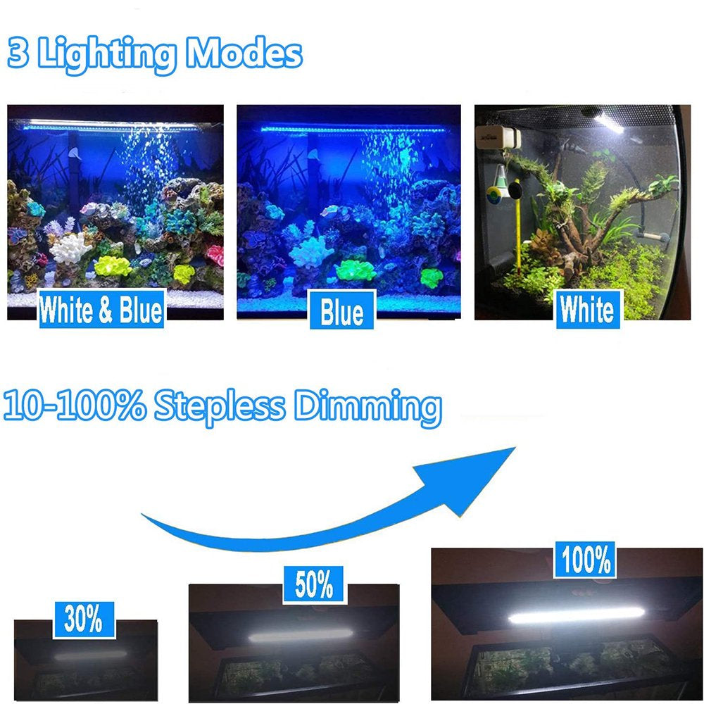 DONGPAI LED Aquarium Light, Submersible Fish Tank Light with Timer 3 Light Modes Dimmable White & Blue LED Light Bar Stick Animals & Pet Supplies > Pet Supplies > Fish Supplies > Aquarium Lighting DONGPAI   