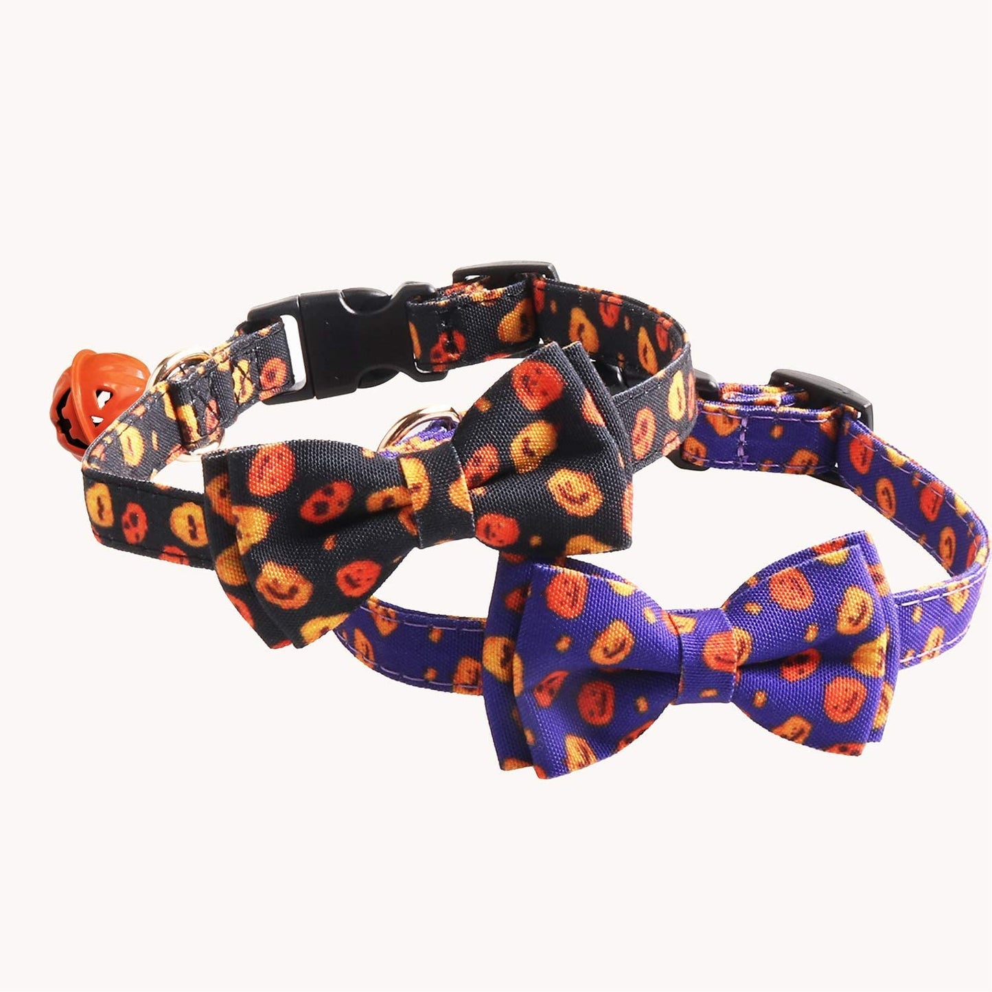 KUDES 2 Pack/Set Halloween Dog Collars, Adjustable Pumpkin Ghost Dog Collars with Bow Tie and Bells for Small/Medium/Large Pets Animals & Pet Supplies > Pet Supplies > Dog Supplies > Dog Apparel KUDES   