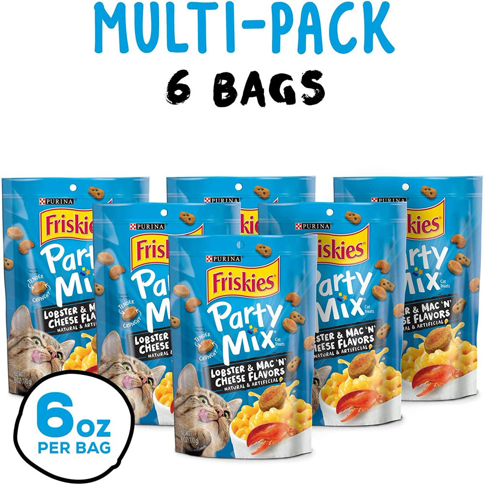 Purina Made in USA Facilities Cat Treats, Party Mix Lobster & Mac 'N' Cheese Flavors - (6) 6 Oz. Pouches