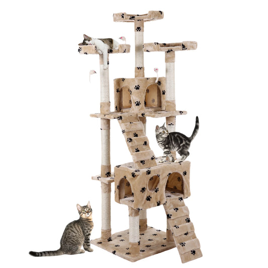 Coziwow 67" Cat Tree & Condo Scratching Post Tower, Beige with Paws Animals & Pet Supplies > Pet Supplies > Cat Supplies > Cat Furniture Coziwow Beige with paws  