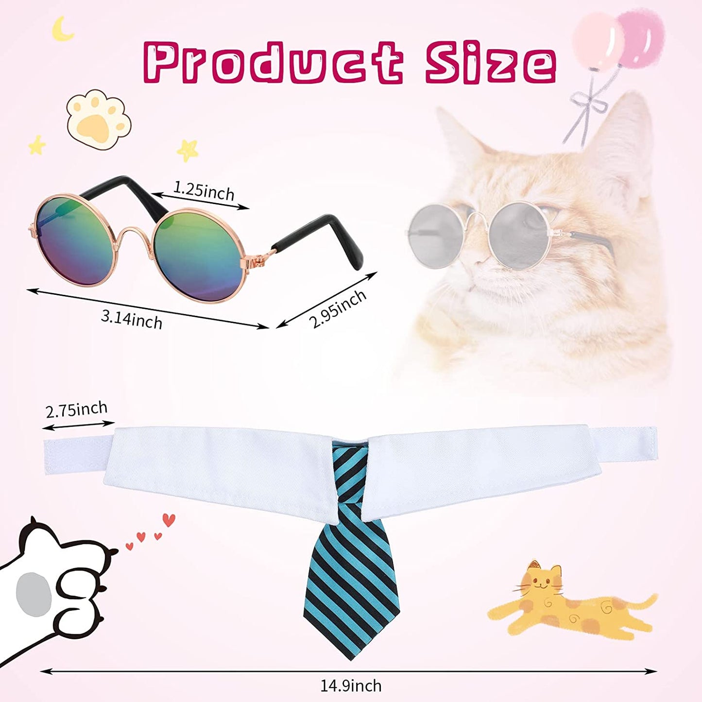 8 Pcs Pet Dog Cat Costume Dog Neck Tie and Dog Sunglasses for Small Dog Cat round Metal Cat Classic Retro Sunglasses Cat Tie Pet Costume Tuxedo Necktie Collar Puppy Grooming Accessories Cosplay Party Animals & Pet Supplies > Pet Supplies > Dog Supplies > Dog Apparel Weewooday   