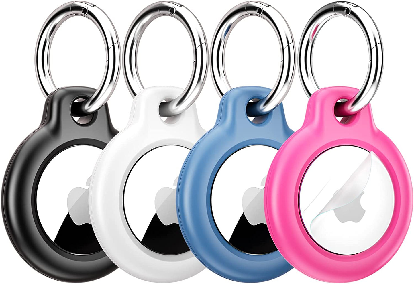 Eralierk [4Pack] Airtag Case and Protection Film with Keychain, Scratch Resistance and Shockproof, Airtag Holder Compatible (White， Black， Blue， Magenta)
