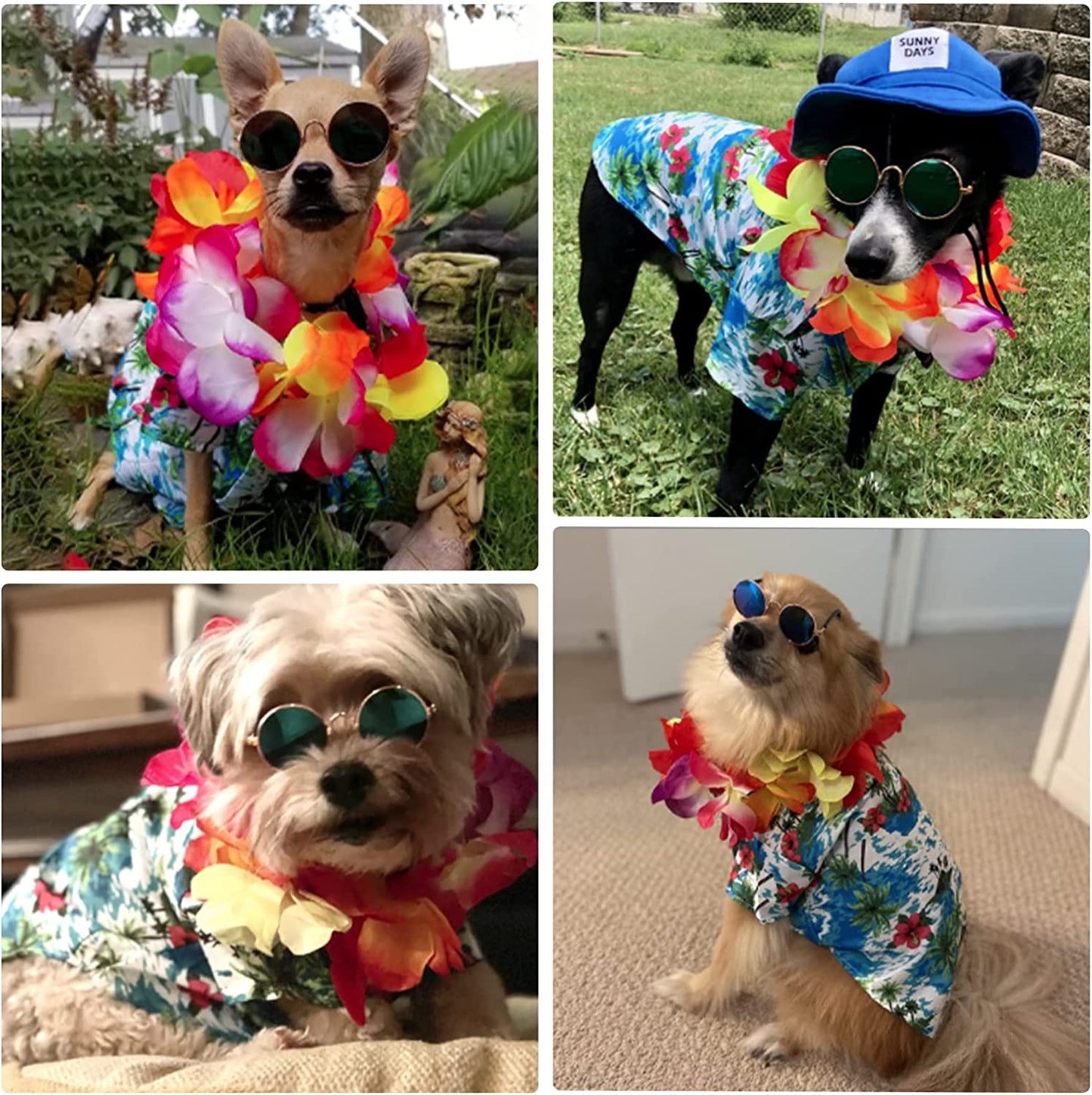 3 Pieces Pet Dog Hawaiian Costume, Includes Puppy Dog'S Cool T-Shirts Summer Clothes, Funny Cute Dog Retro Fashion Sunglasses and a Colorful Wreath for Small to Medium Dog (Green Series) Animals & Pet Supplies > Pet Supplies > Dog Supplies > Dog Apparel Geyoga   