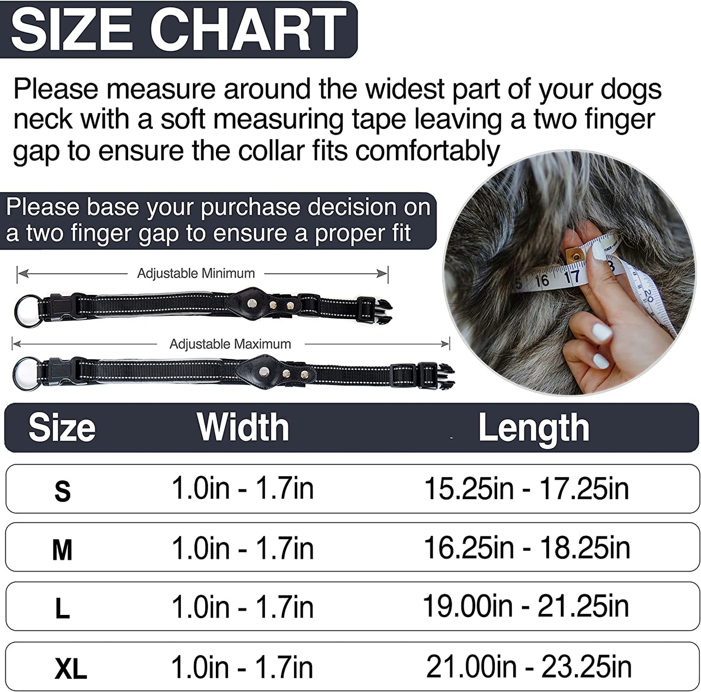 Safe Paws Reflective Airtag Dog Collar with Soft Neoprene - Our Durable Airtag Collar Holder Uses Heavy Duty Buttons to Secure Your Airtag - Air Tag Collars for Small Medium Large & XL Dogs