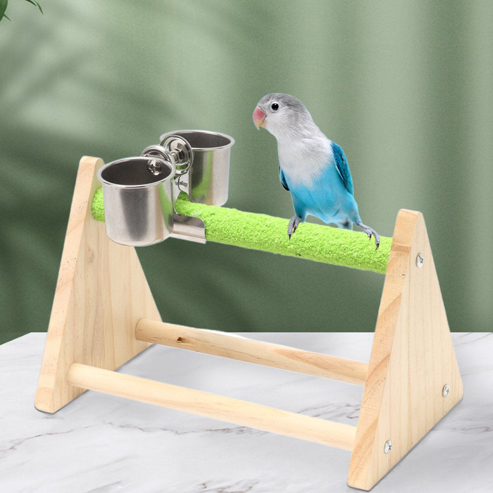 Bird Toy Firm Triangle Stand with Feeding Cup Wear-Resistant Bite-Resistant Playing and Resting Natural Wood Pet Parrot Training Stand Parakeet Playground Cockatiel Gym Bird Supplies Animals & Pet Supplies > Pet Supplies > Bird Supplies > Bird Gyms & Playstands Minjieyu   