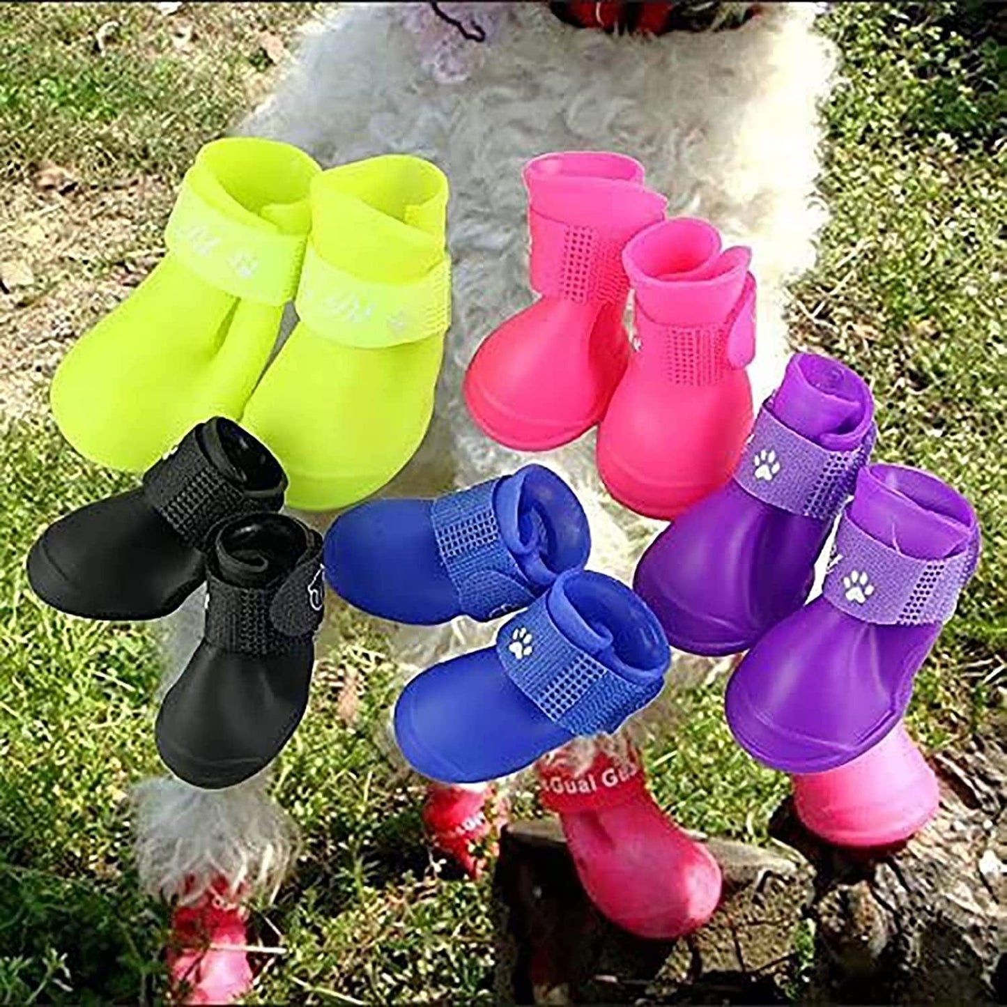 Cdycam Puppy Dogs Candy Colors Anti-Slip Waterproof Rubber Rain Shoes Boots Paws Cover (Black, Large) Animals & Pet Supplies > Pet Supplies > Dog Supplies > Dog Apparel Pesp Blue Size 4: ( L: 2.95" x W: 2.36" ) 