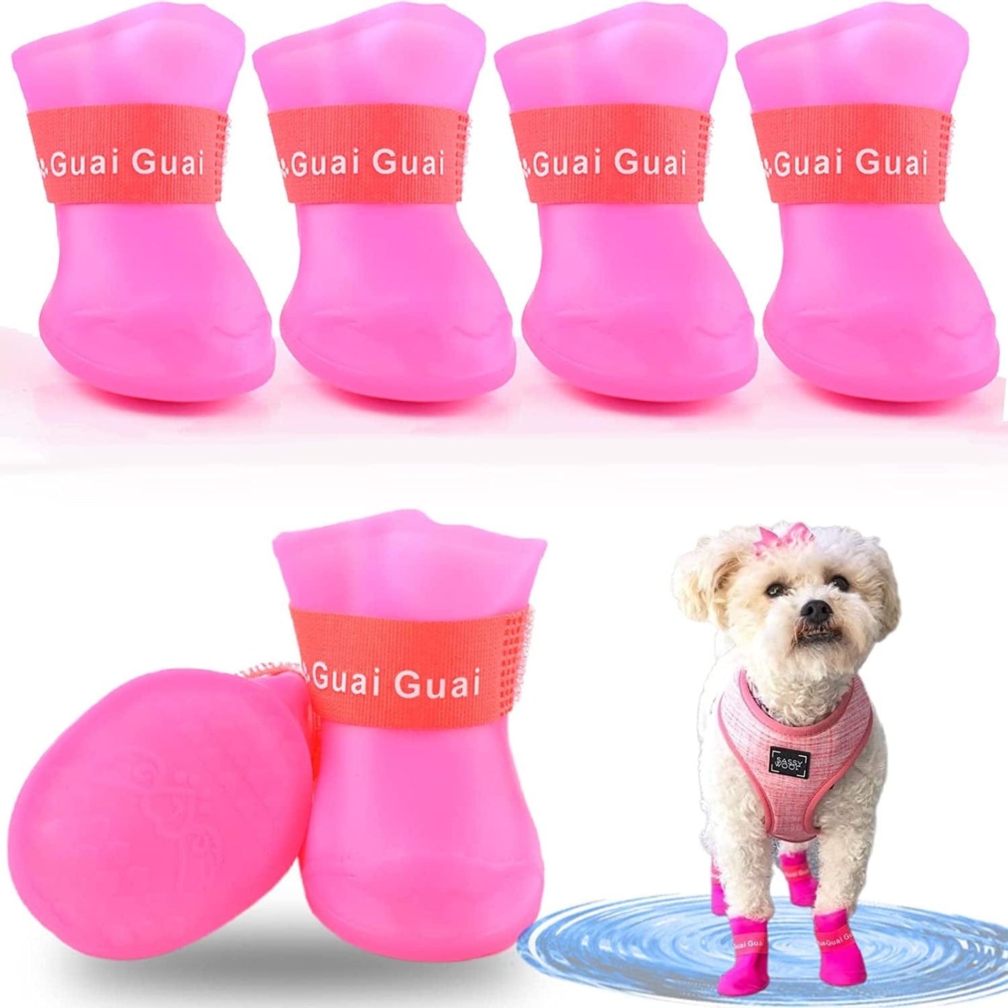 Cdycam Puppy Dogs Candy Colors Anti-Slip Waterproof Rubber Rain Shoes Boots Paws Cover (Black, Large) Animals & Pet Supplies > Pet Supplies > Dog Supplies > Dog Apparel Pesp Rose red Size 1: ( L: 1.68" x W: 1.31" ) 