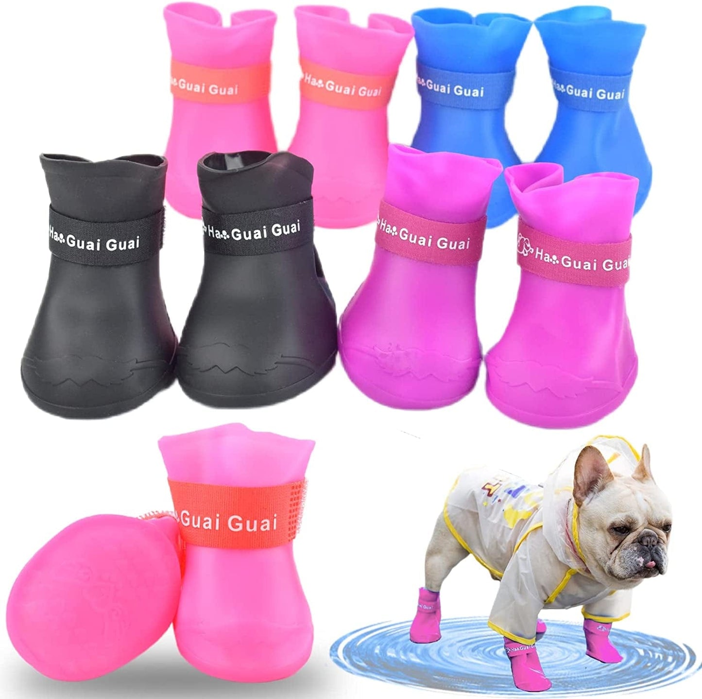 Cdycam Puppy Dogs Candy Colors Anti-Slip Waterproof Rubber Rain Shoes Boots Paws Cover (Black, Large) Animals & Pet Supplies > Pet Supplies > Dog Supplies > Dog Apparel Pesp Rose red Size 4: ( L: 2.95" x W: 2.36" ) 