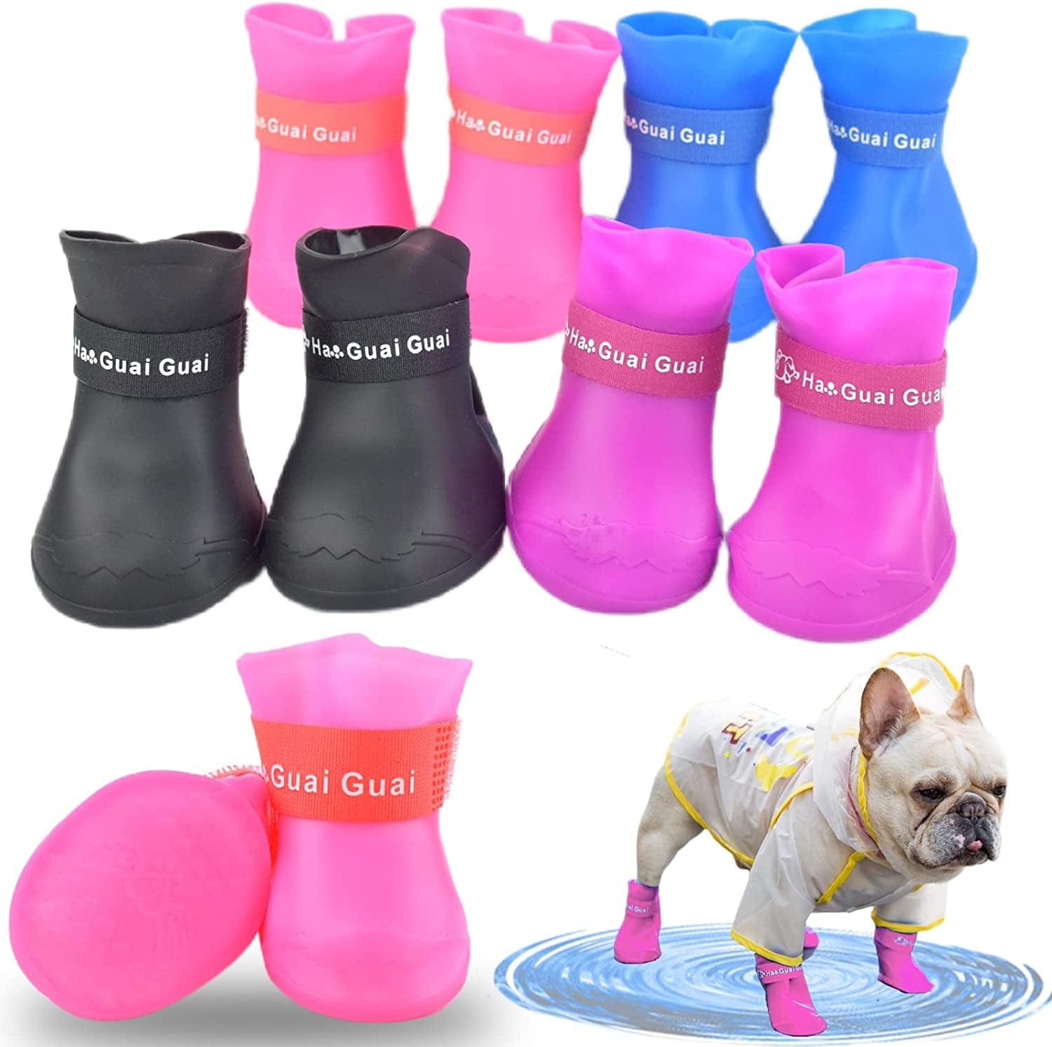 Cdycam Puppy Dogs Candy Colors Anti-Slip Waterproof Rubber Rain Shoes Boots Paws Cover (Black, Large) Animals & Pet Supplies > Pet Supplies > Dog Supplies > Dog Apparel Pesp Rose red Size 4: ( L: 2.95" x W: 2.36" ) 