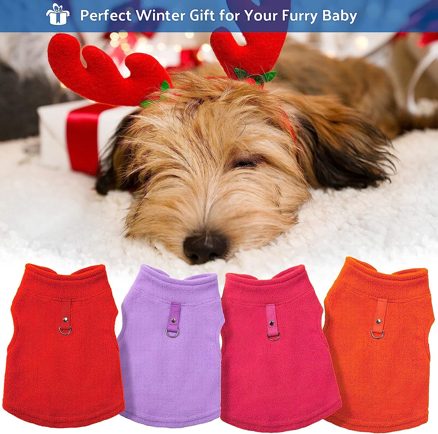 4 Pieces Fabric Dog Sweater with Leash Ring Winter Fleece Vest Dog Pullover Jacket Warm Pet Dog Clothes for Puppy Small Dogs Cat Chihuahua Boy (Red, Orange, Rose, Purple, Medium) Animals & Pet Supplies > Pet Supplies > Dog Supplies > Dog Apparel Weewooday   