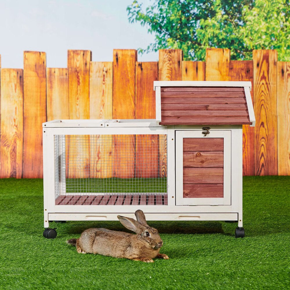 Fchunhe 40" Indoor Outdoor Rabbit Hutch with Wheels,Small Animal Houses & Habitats, Bunny Cage with Removable Tray, Single Level Guinea Pig Hamster Hutch Animals & Pet Supplies > Pet Supplies > Small Animal Supplies > Small Animal Habitats & Cages Fchunhe   