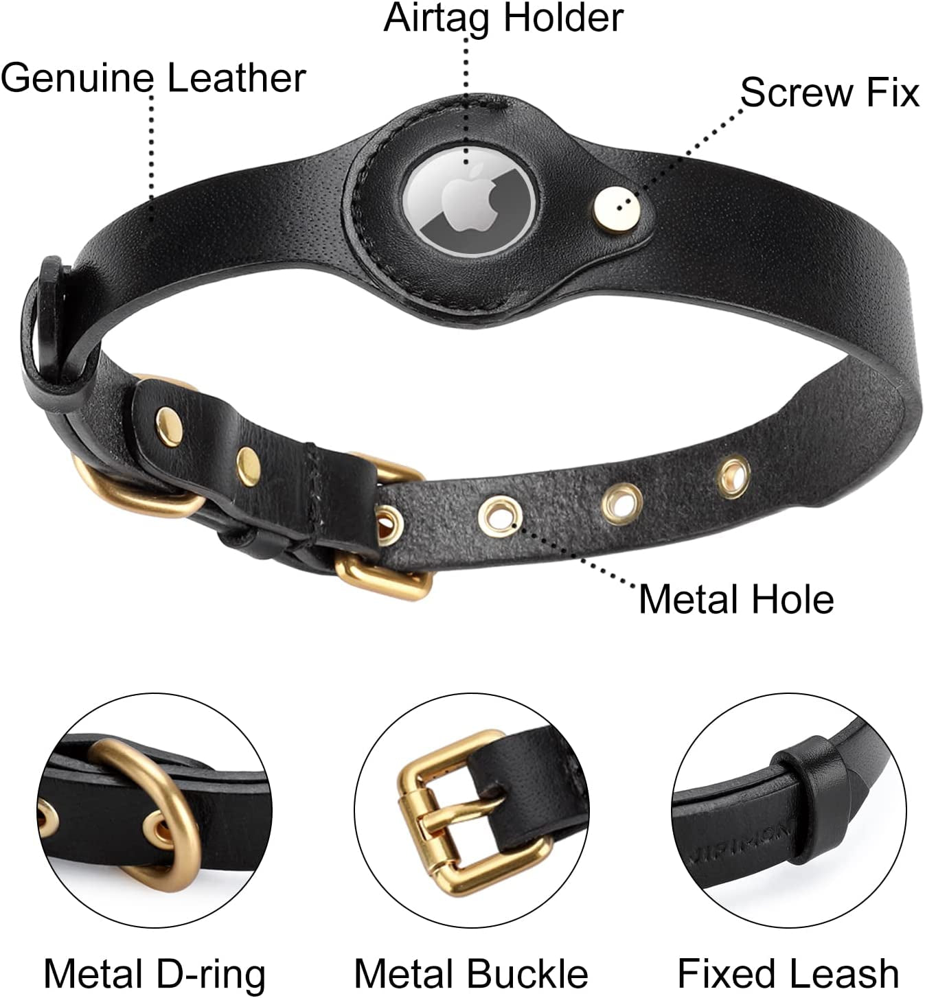 JIPIMON Airtag Dog Collar Prevents Loss Comfortable and Safe Adjustable Genuine Leather Airtag Dog Collar Holder for Small Medium Large Dogs Electronics > GPS Accessories > GPS Cases JIPIMON   