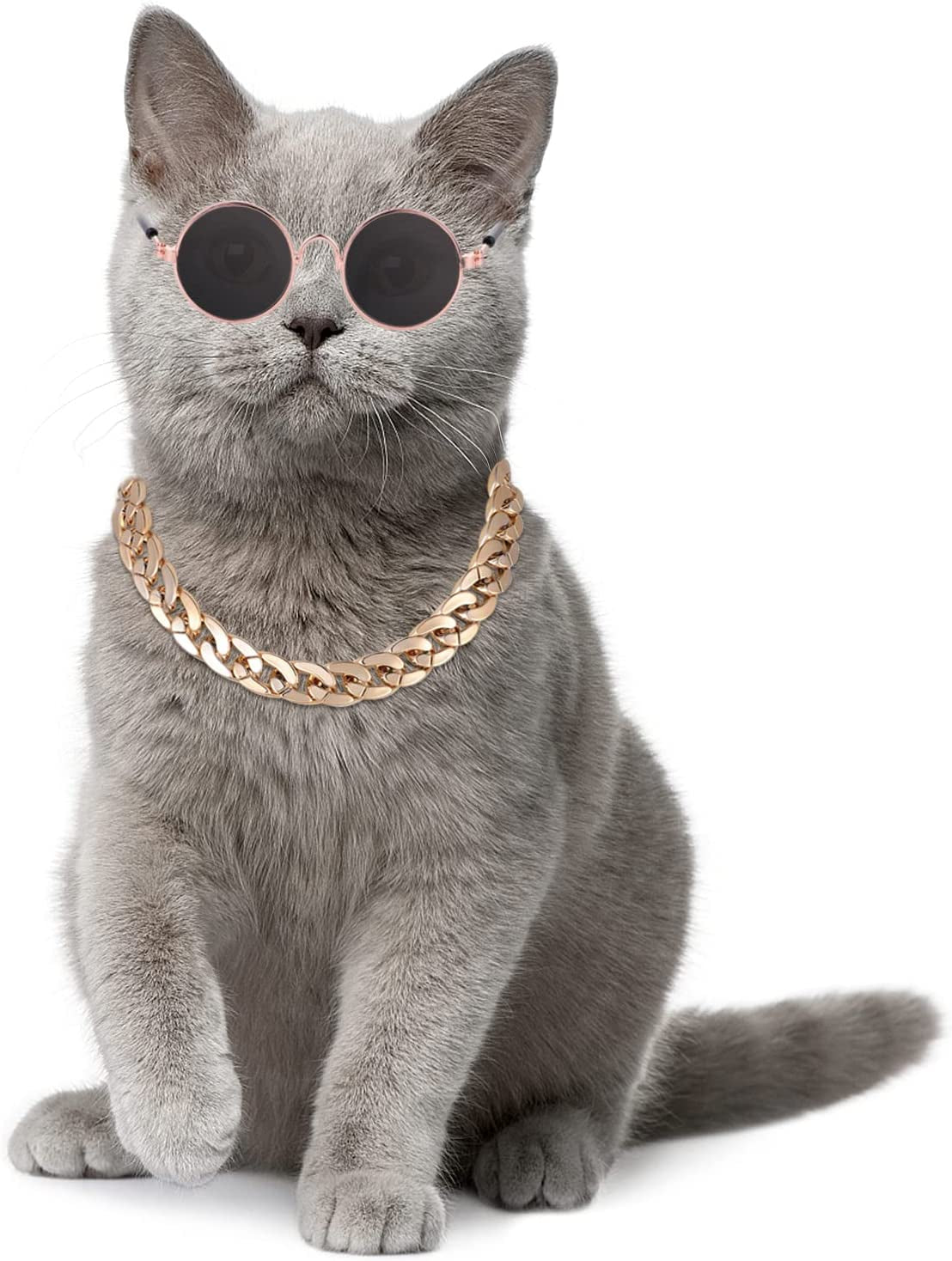 Cobee Cat Sunglasses, Retro Kitten Sunglass with Rose Gold Chain Eye UV Protection Classic Small Cat Glasses Cosplay Costume for Photo Props Cute Pet Decorations for Birthday Party Animals & Pet Supplies > Pet Supplies > Dog Supplies > Dog Apparel cobee   