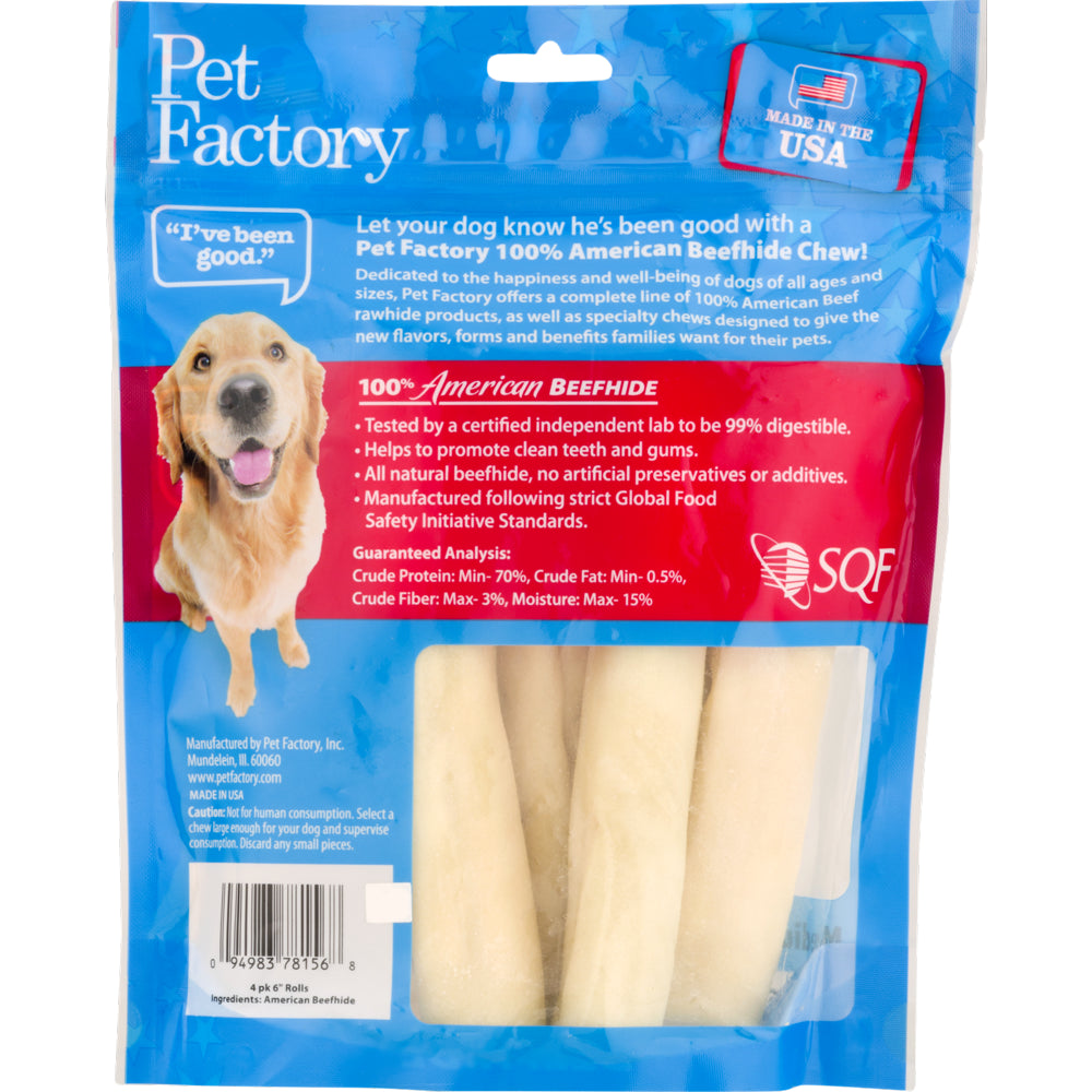 Pet Factory 100% American Beefhide Rolls Dog Chews, Medium (4 Count) Animals & Pet Supplies > Pet Supplies > Dog Supplies > Dog Treats Pet Factory, Inc.   