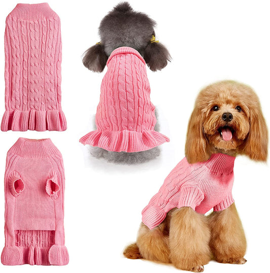 Lifewheel Mermaid Tail Dog Sweater Dress with Ruffle across the Bottom, Cat Sweater Dress, Knitwear Soft Thickening Warm Winter Puppy Sweater Dog Clothes for Small Dogs Cats Boy Girl (Medium, Pink) Animals & Pet Supplies > Pet Supplies > Dog Supplies > Dog Apparel LifeWheel Pink Large 