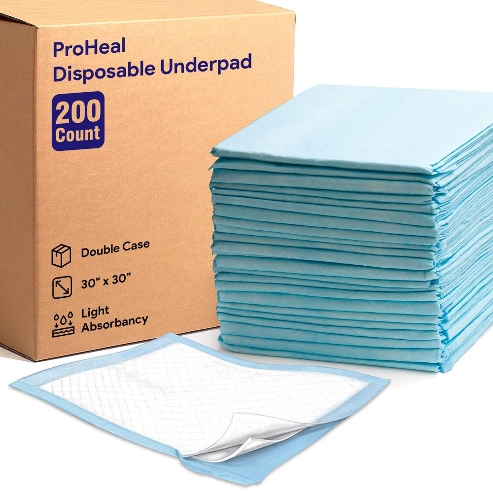 Proheal Disposable Light Absorbent Underpads (100 Pack) 30" X 30", Incontinence Chux Bed Pads Animals & Pet Supplies > Pet Supplies > Dog Supplies > Dog Diaper Pads & Liners ProHeal 200  