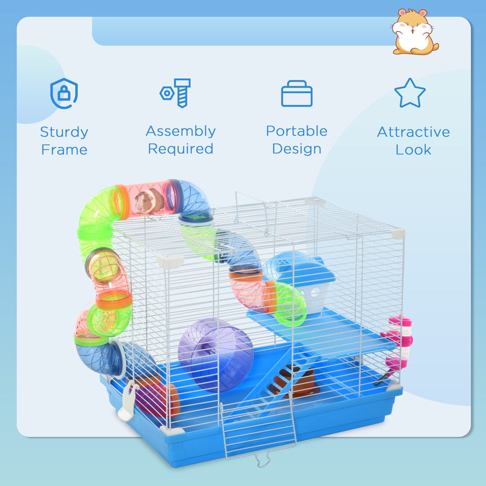 Pawhut 2-Level Hamster Cage Gerbil House Habitat Kit Small Animal Travel Carrier with Exercise Wheel, Play Tubes, Water Bottle, Food Dishes, & Interior Ladder Animals & Pet Supplies > Pet Supplies > Small Animal Supplies > Small Animal Habitats & Cages Aosom LLC   