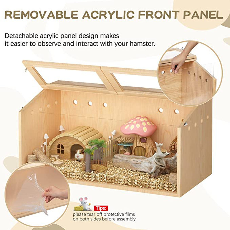 CLEARANCE! Wooden Hamster Cage Mice and Rat Habitat Small Animal Habitat for Rabbits, Guinea Pigs, Chinchillas with Openable Top and Large Acrylic Sheets Animals & Pet Supplies > Pet Supplies > Small Animal Supplies > Small Animal Habitats & Cages IM Lashes   