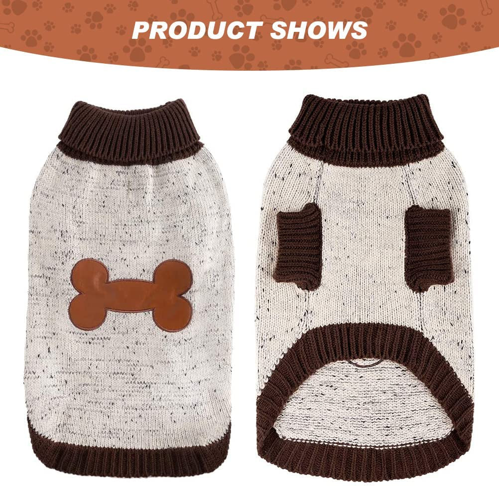 BINGPET Turtle Neck Dog Sweater - Brown Bone Pattern - Puppy Winter Warm Cloth for Small Medium Large Dogs Animals & Pet Supplies > Pet Supplies > Dog Supplies > Dog Apparel BBPET   