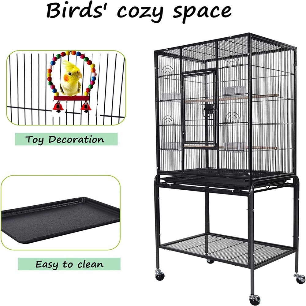 LT Large Bird Cage 53-Inch Wrought Iron Large Bird Flight Cage with Rolling Stand and Bottom Tray for Lovebirds Finches African Grey Parrot Cockatiel Parrotlet Conures Animals & Pet Supplies > Pet Supplies > Bird Supplies > Bird Cages & Stands LT   