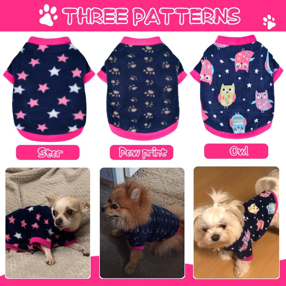 Yikeyo Puppy Clothes for Small Dogs Girl Set of 3 Kitten Clothes - Toy Yorkie Puppy Chihuahua Clothes - Ropa Para Perros - Female Dog Clothes - Fleece Dog Pajamas (Owl + Paw Print + Star, Large) Animals & Pet Supplies > Pet Supplies > Dog Supplies > Dog Apparel Yikeyo   