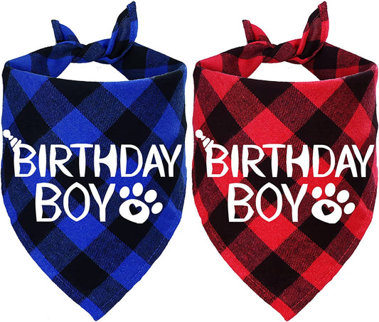 STMK 2 Pack Dog Birthday Bandana, Dog Birthday Boy Bandana Plaid Triangle Scarf for Dog Puppy Birthday Animals & Pet Supplies > Pet Supplies > Dog Supplies > Dog Apparel STMK   