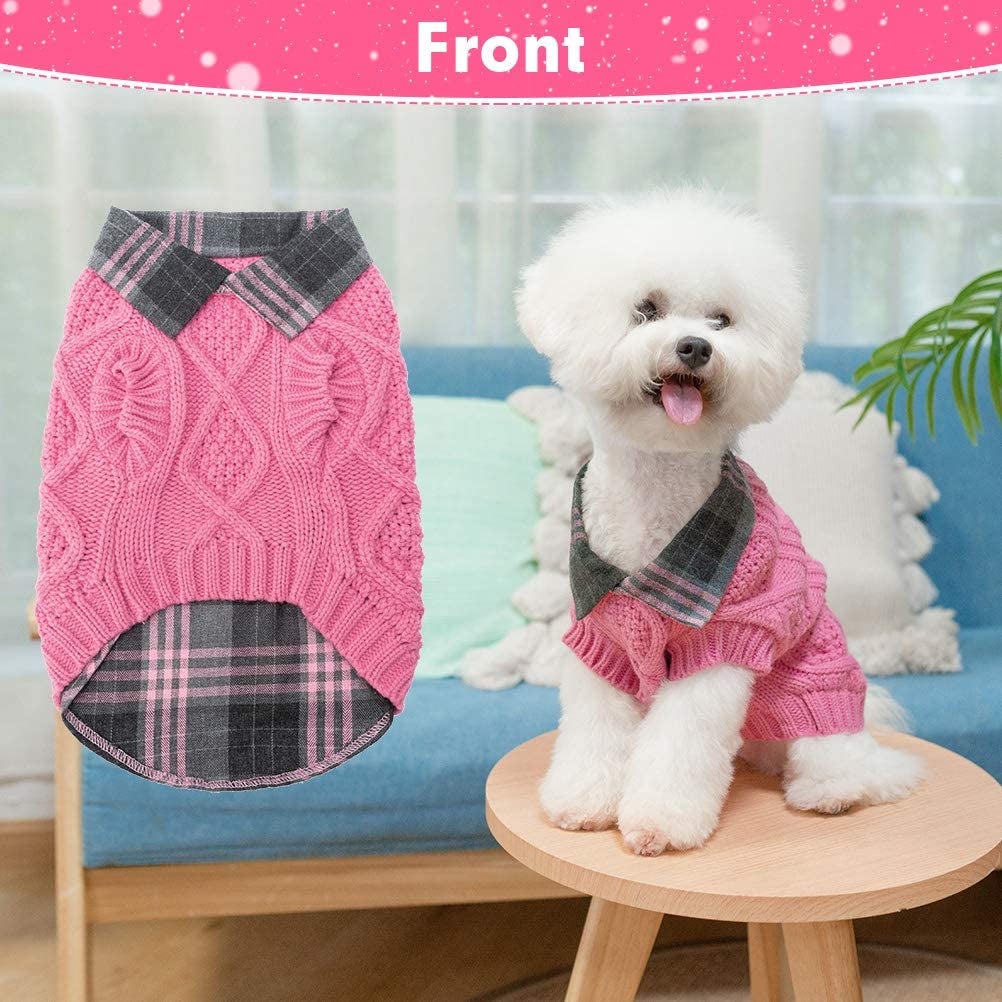 Warm Dog Sweater Winter Clothes - Plaid Patchwork Pet Doggy Knitted Sweaters Comfortable Coats for Cold Weather, Fit for Small Medium Large Dogs Animals & Pet Supplies > Pet Supplies > Dog Supplies > Dog Apparel Homimp   