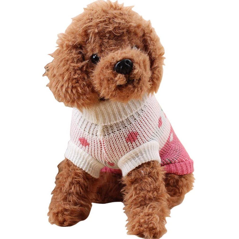 Jecikelon Pet Dog Sweaters Classic Knitwear Turtleneck Winter Warm Puppy Clothing Cute Strawberry and Heart Doggie Sweater (Pink, Xx-Small） Animals & Pet Supplies > Pet Supplies > Dog Supplies > Dog Apparel Jecikelon   