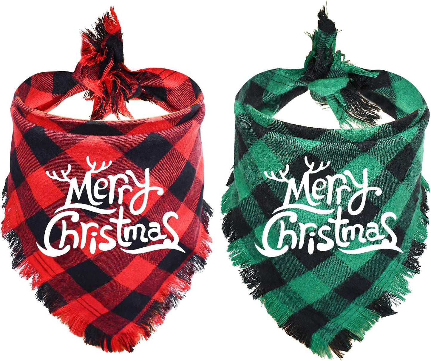 Malier 2 Pack Dog Bandana, Christmas Classic Buffalo Plaid Pattern with Tassels Edges Bandana, Pets Scarf Triangle Bibs Kerchief Bandana Costume Accessories for Small Medium Large Dogs Cats (Large) Animals & Pet Supplies > Pet Supplies > Dog Supplies > Dog Apparel Malier Green + Red Large 