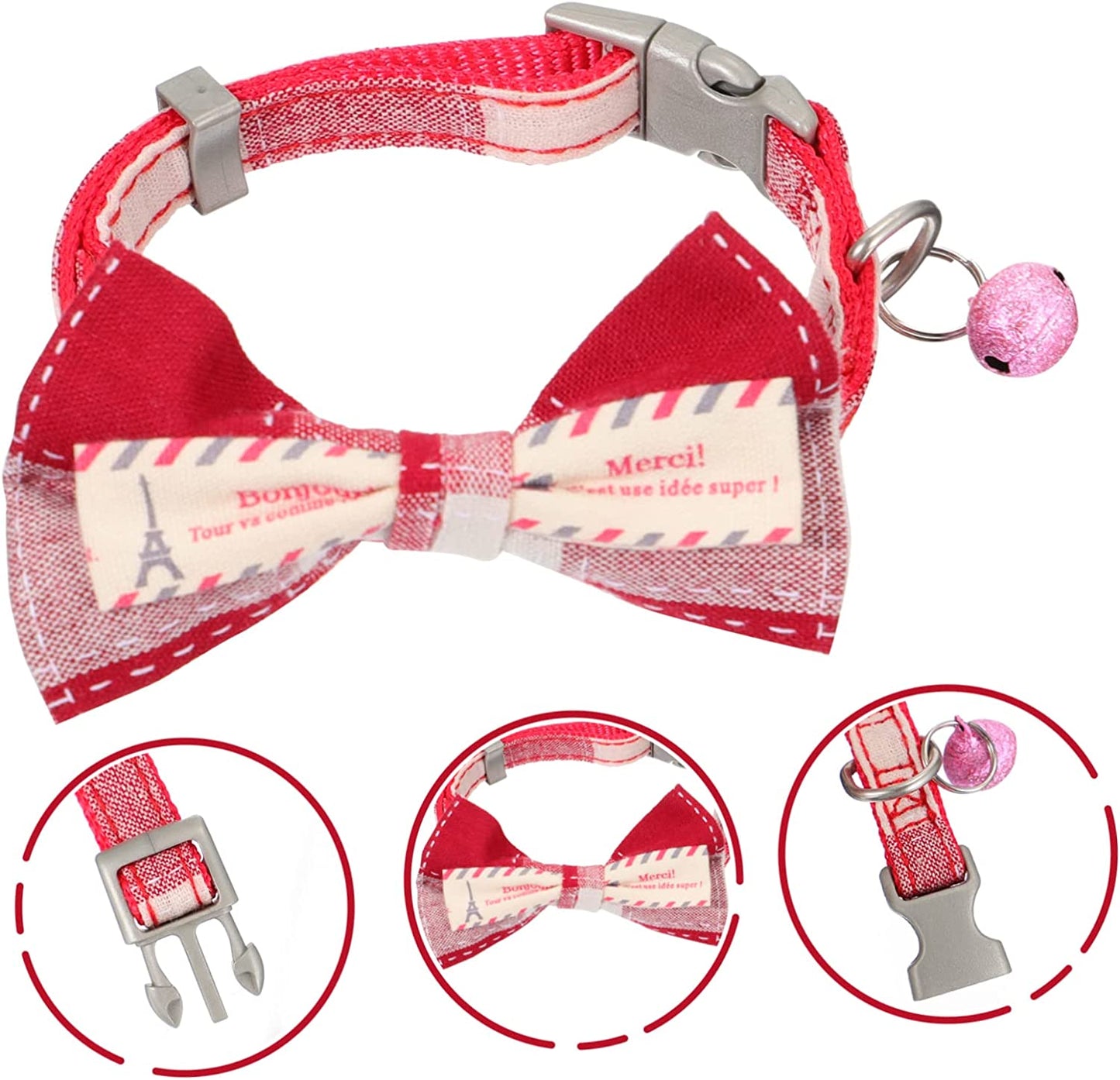 BCOATH Pet Bow Small Puppy Collar Small Cat Collar Adjustable Cat Collar Adjustable Pet Collar Bow Tie Dog Collars Delicate Kitten Collar Dog Collar Adjustable Pet Collar Red Necklace Animals & Pet Supplies > Pet Supplies > Dog Supplies > Dog Apparel BCOATH   