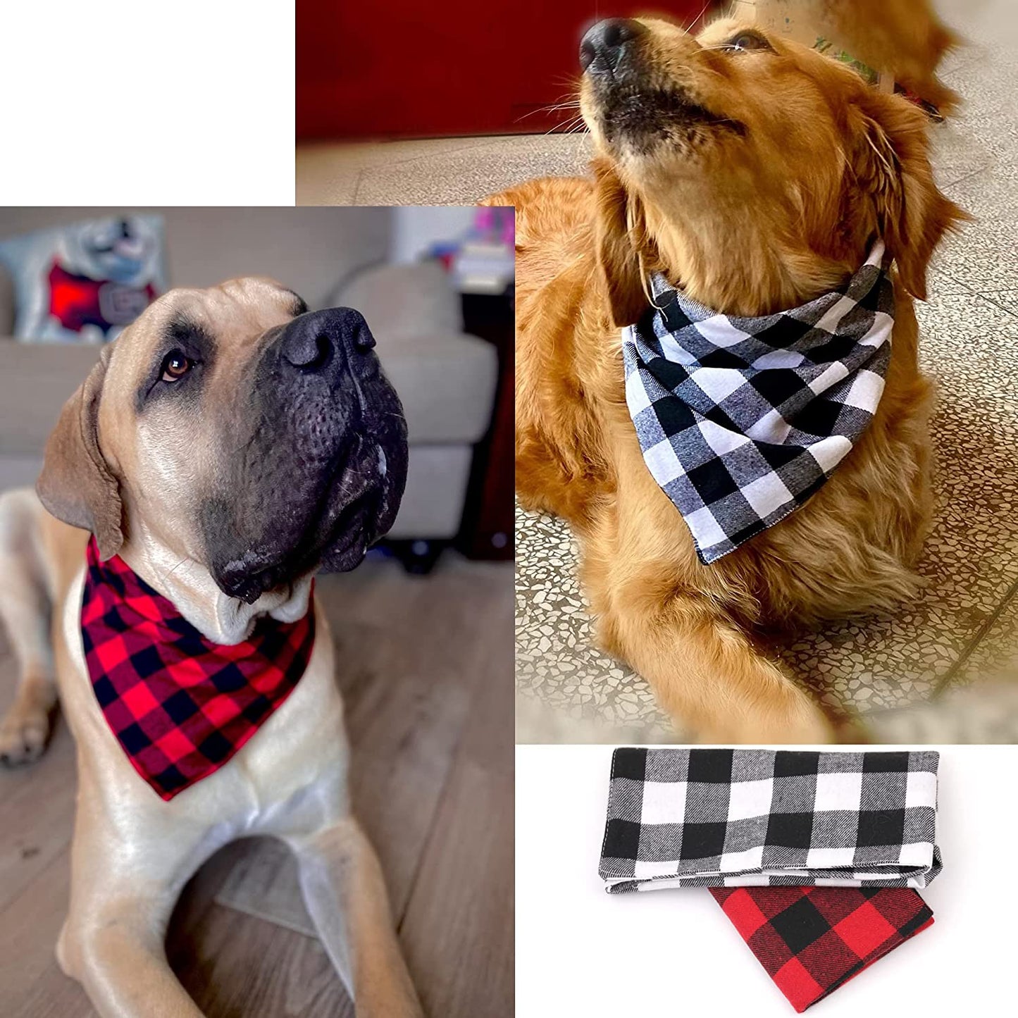 2 Pack Dog Bandana Christmas Pet Triangle Classic Plaid Scarves Thanksgiving Dog Scarfs for Small Medium Large Dogs Adjustable Dogs Bibs Scarfs for Girl and Boy(Large, Black Grid and Red Grid) Animals & Pet Supplies > Pet Supplies > Dog Supplies > Dog Apparel Petbuy   