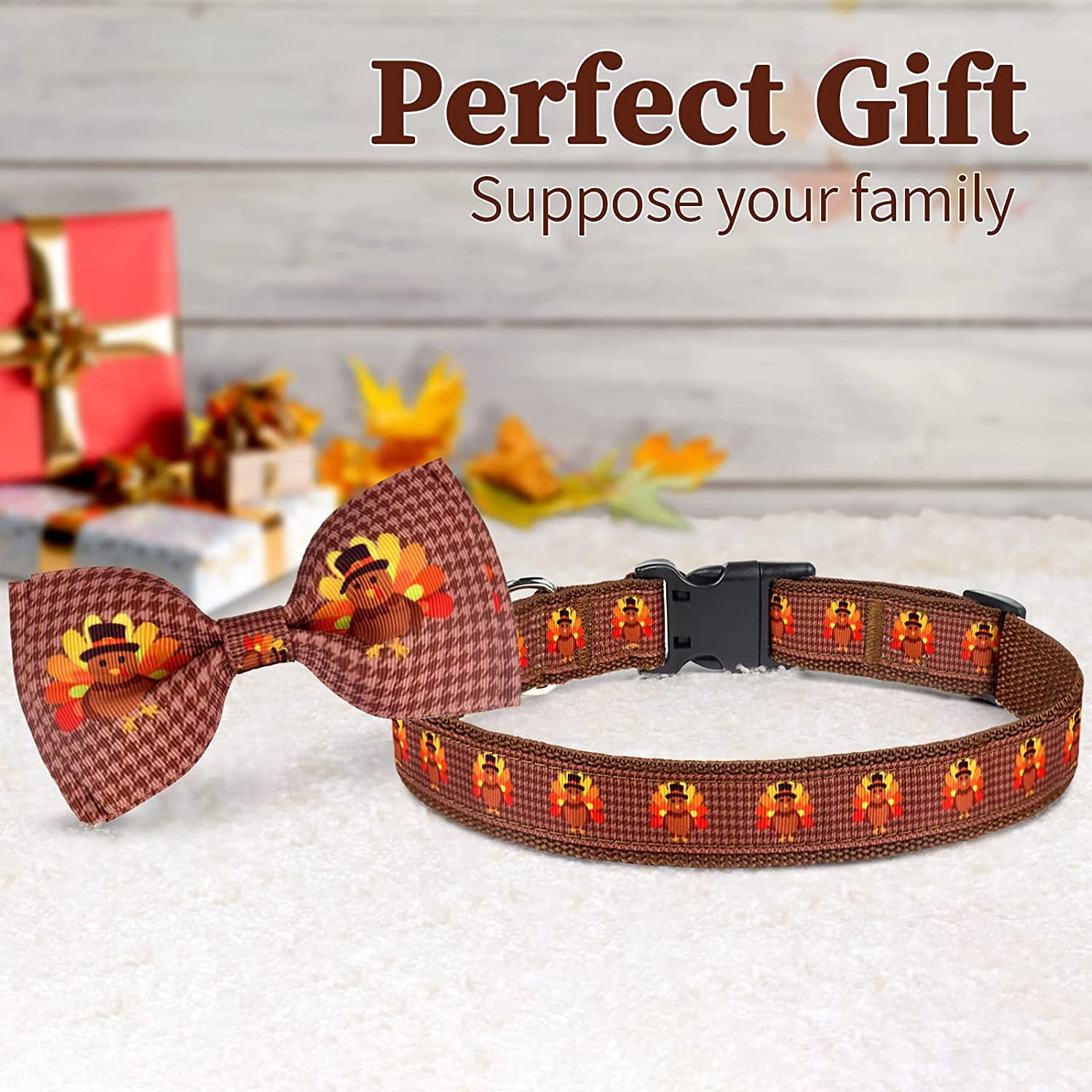 Malier Thanksgiving Dog Collar with Bowtie, Turkey Dog Collar Fall Dog Collar for Girl and Boy, Cute Adjustable Dog Collars Puppy Collar for Small Medium Large Dogs (Larger, Turkey-Brown) Animals & Pet Supplies > Pet Supplies > Dog Supplies > Dog Apparel Malier   