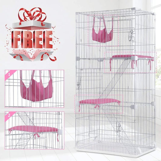 Jaydayon Folding Cat Cage Large Small Animals Crate-Wire Metal Pet Playpen Home with 3 Doors 2 Ramp Laddershammock 2 Resting Mats Bedstray Indoor Outdoor Cat Kennel 67H X 22W X 33L(White) Animals & Pet Supplies > Pet Supplies > Dog Supplies > Dog Kennels & Runs JayDAYon   