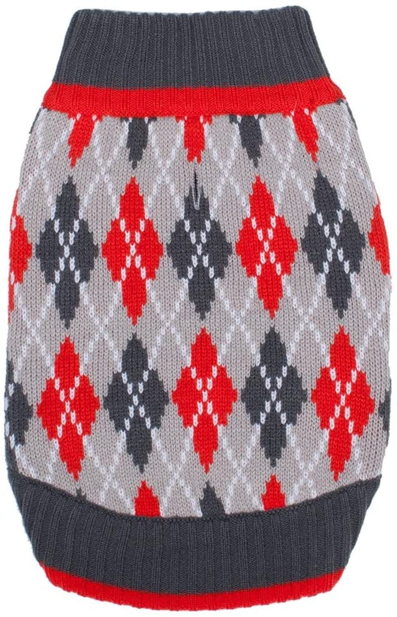 Blueberry Pet Chic Argyle All over Dog Sweater in Charcoal and Scarlet Red, Back Length 12", Pack of 1 Clothes for Dogs Animals & Pet Supplies > Pet Supplies > Dog Supplies > Dog Apparel Blueberry Pet   