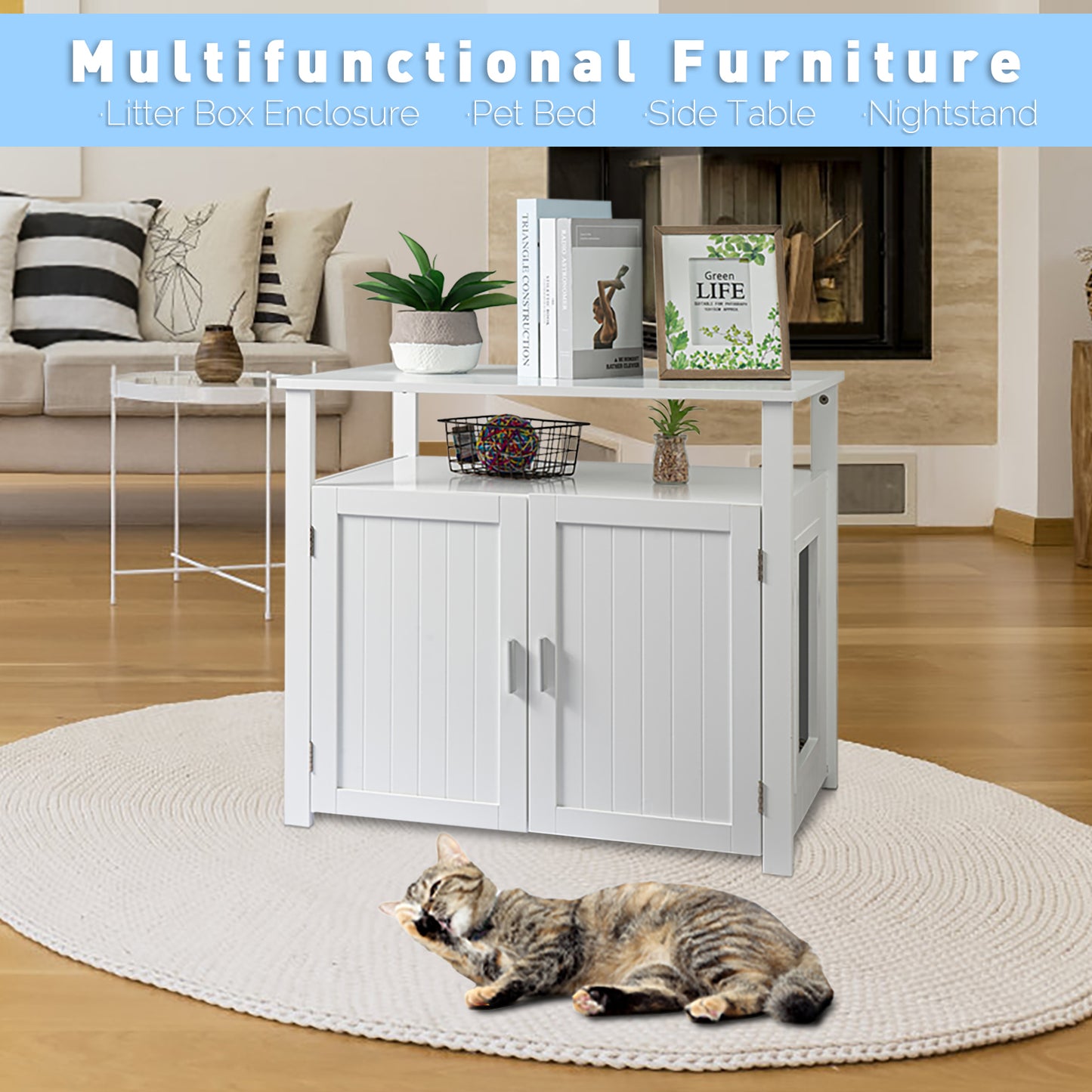 Cat Litter Box Furniture Hidden, Large Cat Litter Box Enclosure Side Table with Tabletop,White Animals & Pet Supplies > Pet Supplies > Cat Supplies > Cat Furniture LOVIN&HUGIN   