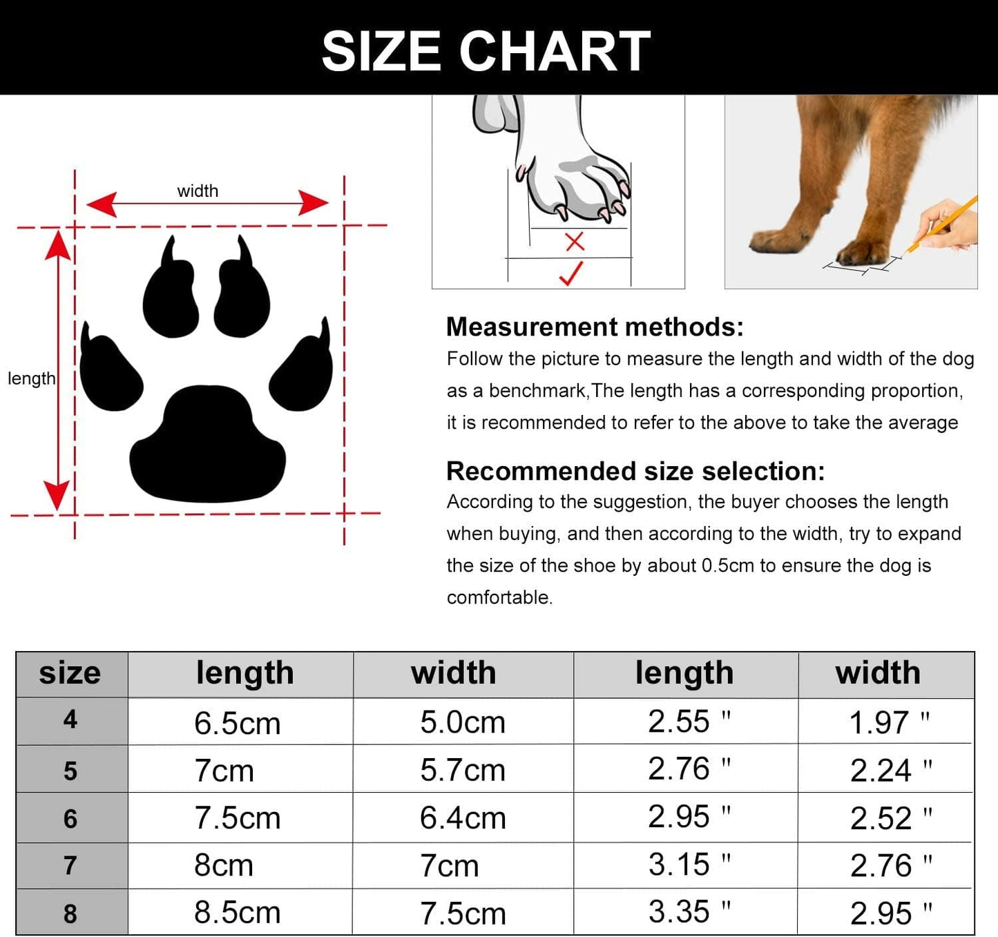 CEESC Dog Boots Waterproof Shoes for Medium Large Dogs with Adjustable Reflective Straps Rugged Anti-Slip Sole Black 4PCS (Size 6：2.95" × 2.52"(L*W), Black) Animals & Pet Supplies > Pet Supplies > Dog Supplies > Dog Apparel CEESC   