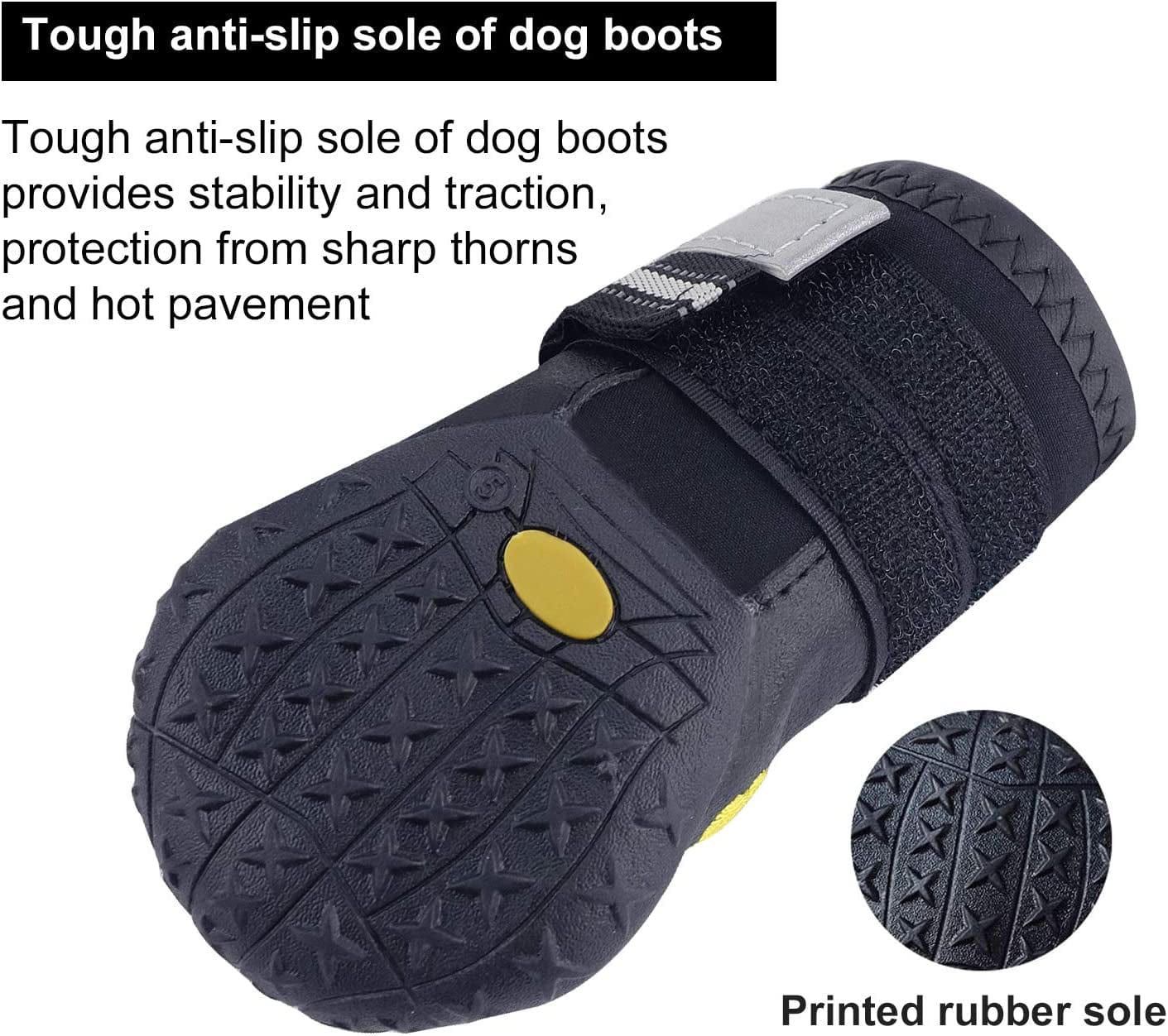 CEESC Dog Boots Waterproof Shoes for Medium Large Dogs with Adjustable Reflective Straps Rugged Anti-Slip Sole Black 4PCS (Size 6：2.95" × 2.52"(L*W), Black) Animals & Pet Supplies > Pet Supplies > Dog Supplies > Dog Apparel CEESC   