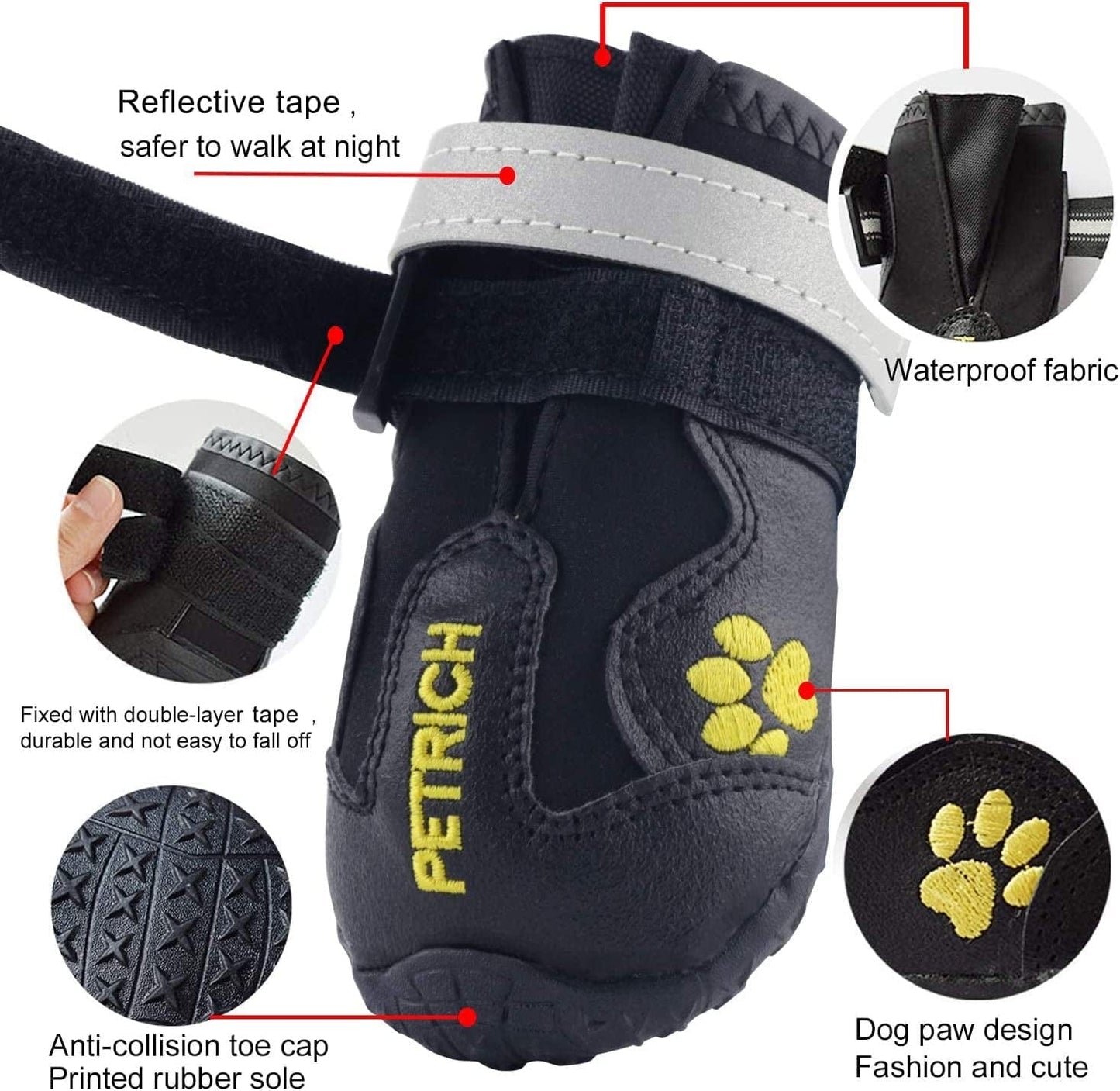 CEESC Dog Boots Waterproof Shoes for Medium Large Dogs with Adjustable Reflective Straps Rugged Anti-Slip Sole Black 4PCS (Size 6：2.95" × 2.52"(L*W), Black) Animals & Pet Supplies > Pet Supplies > Dog Supplies > Dog Apparel CEESC   
