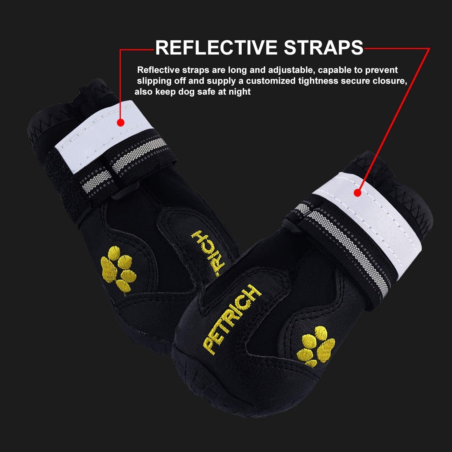 CEESC Dog Boots Waterproof Shoes for Medium Large Dogs with Adjustable Reflective Straps Rugged Anti-Slip Sole Black 4PCS (Size 6：2.95" × 2.52"(L*W), Black) Animals & Pet Supplies > Pet Supplies > Dog Supplies > Dog Apparel CEESC   