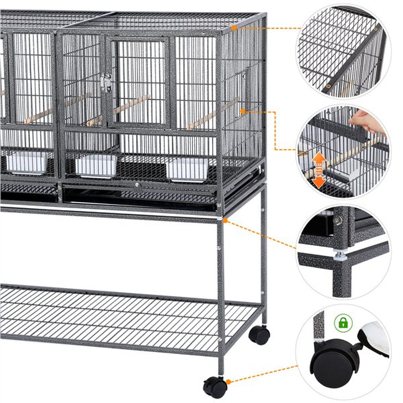 Topeakmart Stackable Metal Wide Bird Cage Divided Bird Breeder Cage with Rolling Stand for Finch Canaries Parakeets Cockatiels Budgies Black Animals & Pet Supplies > Pet Supplies > Bird Supplies > Bird Cages & Stands Topeakmart   