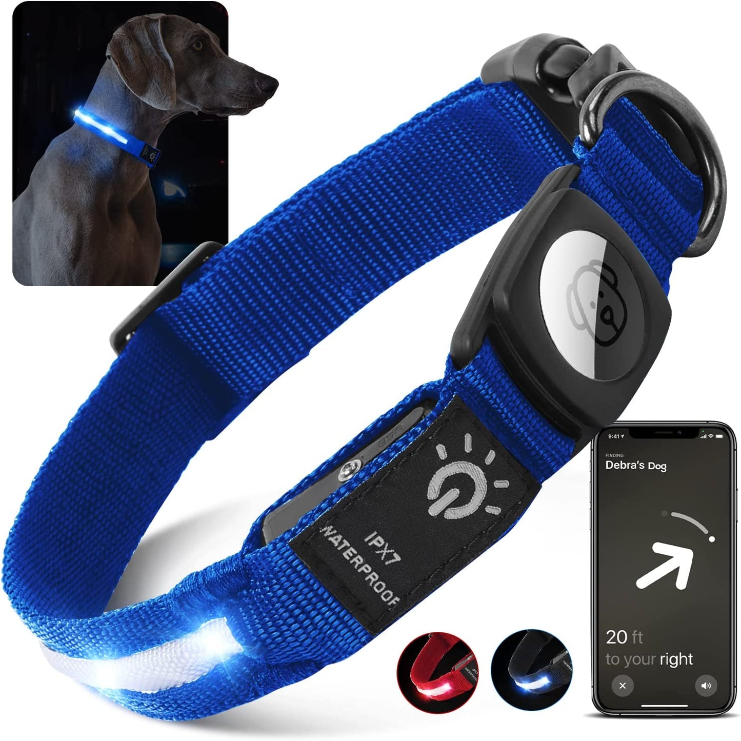 LED Air Tag Dog Collar - Light up Dog Collar[Ipx7 Waterproof] with Apple Air Tag Holder Case, Durable Rechargeable Lighted Air Tag Dog Collar Accessories for Puppy Dogs(S, Black) Electronics > GPS Accessories > GPS Cases typecase Blue Large(16-22'') 